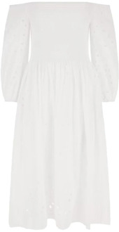 Katoenen midi-jurk met blote schouders Guess , White , Dames - L,M