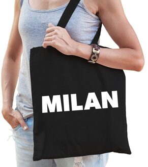 Katoenen Milaan/wereldstad tasje Milan zwart - 10 liter - steden cadeautas