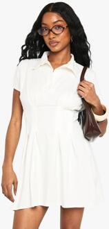 Katoenen Minidress Met Kraag En Plooien, White - 36