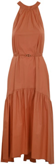 Katoenen mouwloze jurk met plooien Twinset , Brown , Dames - M,S,Xs,2Xs