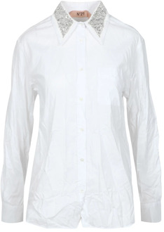 Katoenen overhemd met strass kraag N21 , White , Dames - XL