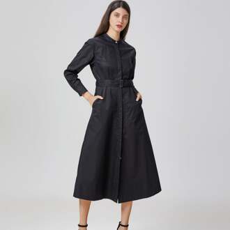 Katoenen overhemdjurk met hoge kraag Zwart