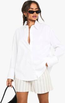 Katoenen Oversized Overhemd Met Opgerolde Manchetten, White - 42