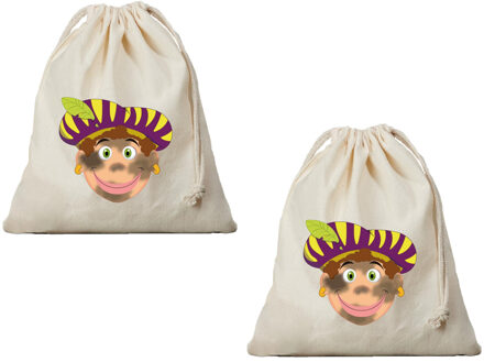Katoenen Pietenzak - 6x - snoep strooizak - met sluitkoord - roetveeg Piet - Pepernoten / cadeau zak