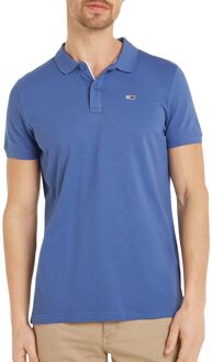 Katoenen Polo Shirt met Knoopsluiting voor Mannen Tommy Jeans , Blue , Heren - M,S