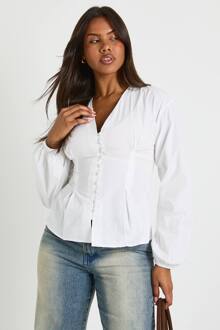 Katoenen Popeline Blouse Met Knoopsluiting, White - 40