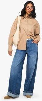 Katoenen Popeline Oversized Overhemd, Mocha - 40