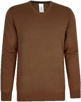 Katoenen pullover met v-hals - maat XL Bruin