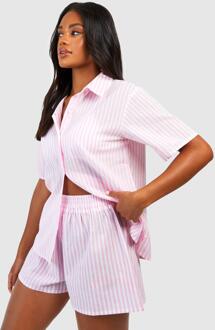 Katoenen Pyjama Shorts Met Krijtstrepen, Pink - 34
