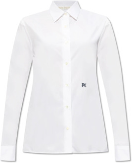 Katoenen shirt met logo Palm Angels , White , Dames - M,S,Xs,2Xs