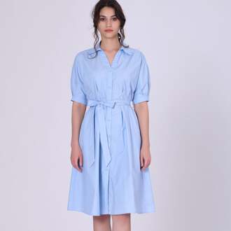 Katoenen shirtjurk met gezwollen mouwen Blauw - XS