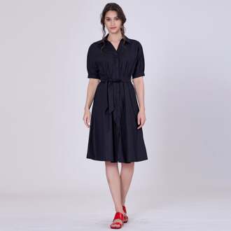 Katoenen shirtjurk met gezwollen mouwen Zwart - XS
