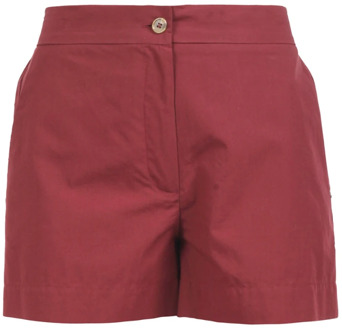 Katoenen shorts met elastische taille en knoopsluiting Ottod'Ame , Red , Dames - M,Xs,2Xs