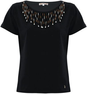 Katoenen T-shirt met kralenborduursel Kocca , Black , Dames - L,M,S,Xs