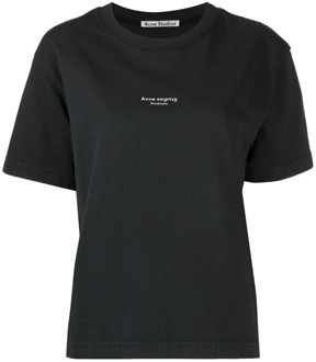 Katoenen T-Shirt met Logo Print Acne Studios , Black , Dames - M,S