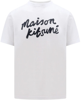 Katoenen T-Shirt met Logo Print Maison Kitsuné , White , Heren - 2Xl,L