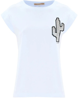 Katoenen T-shirt met str cactus Kocca , White , Dames - Xl,L,M,S,Xs