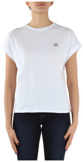 Katoenen T-shirt met Voorlogo Twinset , White , Dames - Xs,2Xs