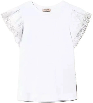 Katoenen T-shirt Twinset , White , Dames - L,M,S,Xs