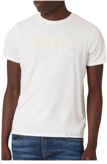 Katoenen T-shirt - Wit, Rechte pasvorm Guess , White , Heren - Xl,L,M