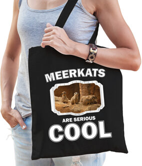 Katoenen tasje meerkats are serious cool zwart - stokstaartjes/ stokstaartje cadeau tas - Feest Boodschappentassen