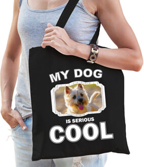 Katoenen tasje my dog is serious cool zwart - Cairn terrier honden cadeau tas - Feest Boodschappentassen