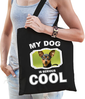 Katoenen tasje my dog is serious cool zwart - Dwergpinscher honden cadeau tas - Feest Boodschappentassen