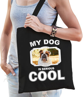 Katoenen tasje my dog is serious cool zwart - Engelse Bulldog honden cadeau tas - Feest Boodschappentassen