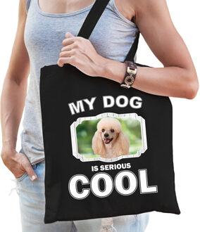 Katoenen tasje my dog is serious cool zwart - Poedel honden cadeau tas - Feest Boodschappentassen