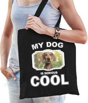 Katoenen tasje my dog is serious cool zwart - Weimaraner honden cadeau tas - Feest Boodschappentassen
