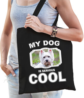 Katoenen tasje my dog is serious cool zwart - West terrier honden cadeau tas - Feest Boodschappentassen