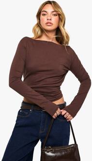 Katoenen Top Met Bootkraag En Lange Mouwen, Chocolate - 38