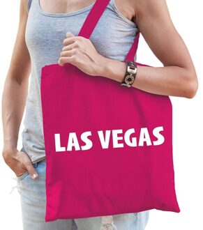 Katoenen USA/wereldstad tasje Las Vegas fuchsia roze - 10 liter - steden cadeautas