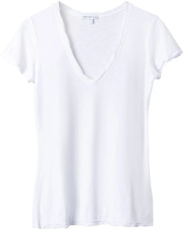 Katoenen V-hals Shirt James Perse , White , Dames - M