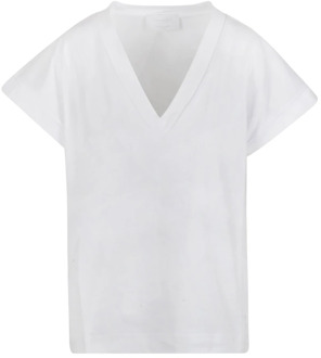 Katoenen V-hals T-shirt met Logo Daniele Fiesoli , White , Dames - S,Xs