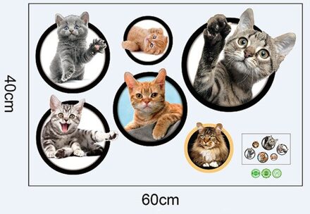Katten 3D Muursticker Gat View Levendige Woonkamer Home Decoratie Dier Stickers Kids Kinderen Kamer Muurstickers Poster Wc