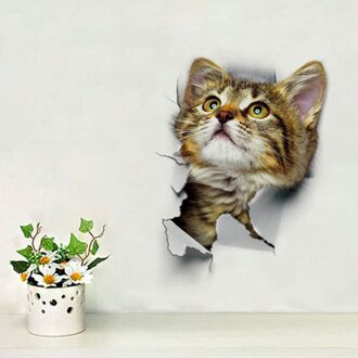 Katten 3D Muursticker Wc Stickers Gat View Levendige Honden Badkamer Voor Thuis Decoratie Dieren Vinyl Decals Art Sticker Poster Style1