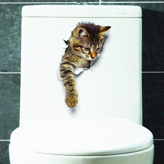 Katten 3D Muursticker Wc Stickers Gat View Levendige Honden Badkamer Voor Thuis Decoratie Dieren Vinyl Decals Art Sticker Poster Style3