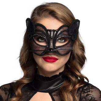 Katten oogmasker met kant - Maskers > Venetiaanse maskers