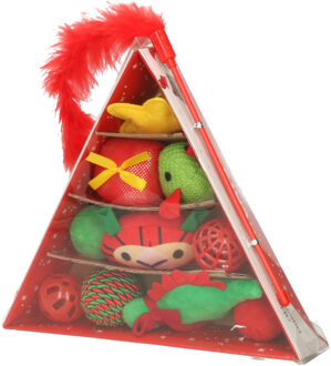 Katten/poezen speelgoed - 11x st speeltjes in kerstboom giftbox - kerstcadeau