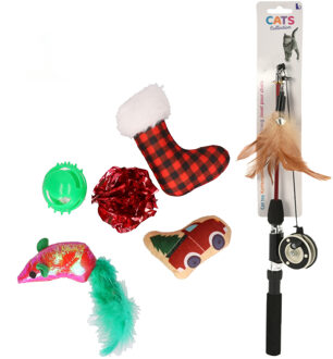 Katten/poezen speelgoed - set met 6x st speeltjes - kerstcadeau huisdier Rood