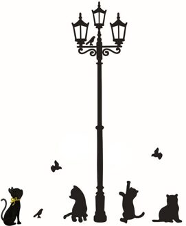 Katten Straatlantaarn Lights Stickers Muur Sticker Verwijderbare Art Vinyl Decor #456
