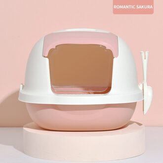 Kattenbak Semi-Gesloten Kattenbak Deodorant Grote Anti-Spat Kat Bad Shit Oversized Kattenbakvulling Kat levert Kattenbak roze