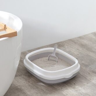 Kattenbak Semi-Gesloten Kattenbak Splash Proof Afneembare Caixa De Areia Para Gato Sturen Een Kattenbakvulling schop Grijs / L