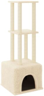 Kattenmeubel met sisal krabpalen 133,5 cm crèmekleurig