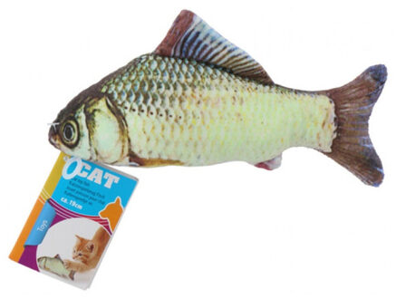 Kattenspeeltje - vis - knuffel - 19 cm - grijs - karper - katten speelgoed