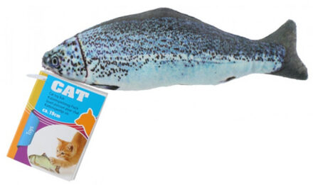 Kattenspeeltje - vis - knuffel - 19 cm - grijs - zalm - katten speelgoed