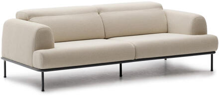 Kave Home 3-zits Bank 'Aurum' Chenille, Met verstelbare hoofdsteun, kleur Ecru Ecru / Donkergrijs