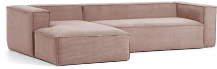 Kave Home 4-zitsbank Blok roze corduroy met chaise longue links 330