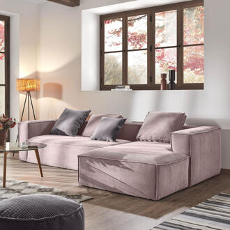 Kave Home 4-zitsbank Blok roze corduroy met chaise longue rechts 330